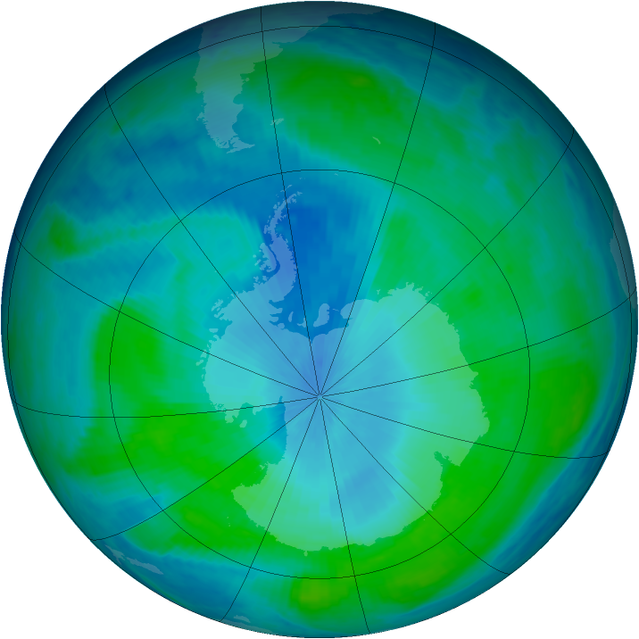 Antarctic ozone map for 10 February 1998